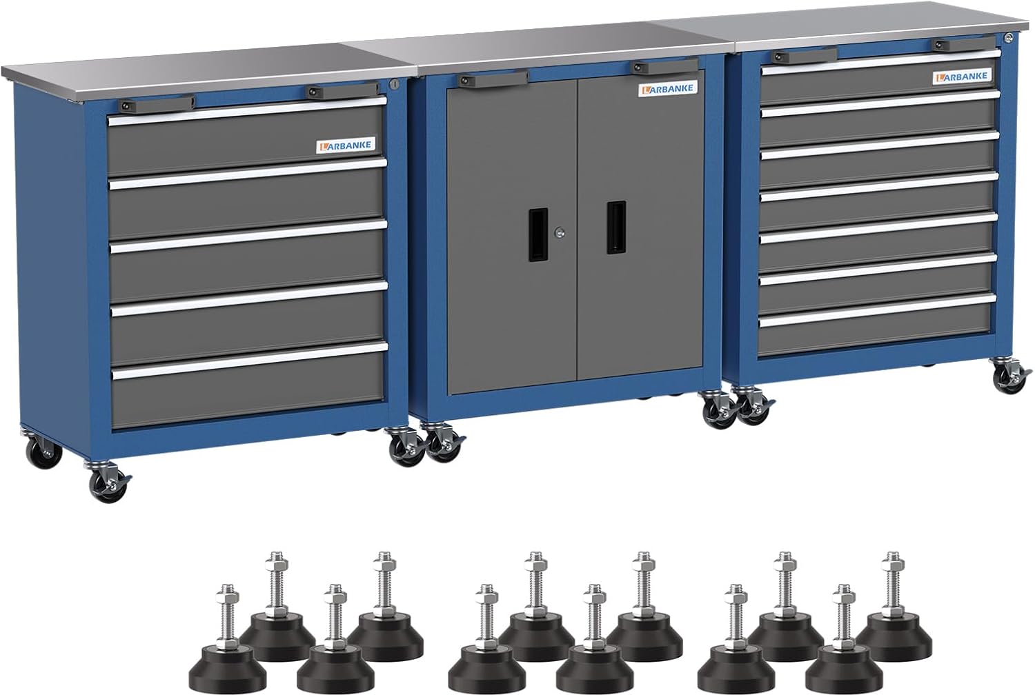 LARBANKE Combination Tool Chest with Lock,5-Drawer/7-Drawer/2 Door Tool Cabinet can be Interconnected,Rolling Tool Chest with Wheels and Padded Feet,with Stainless Steel Protective Film Countertop