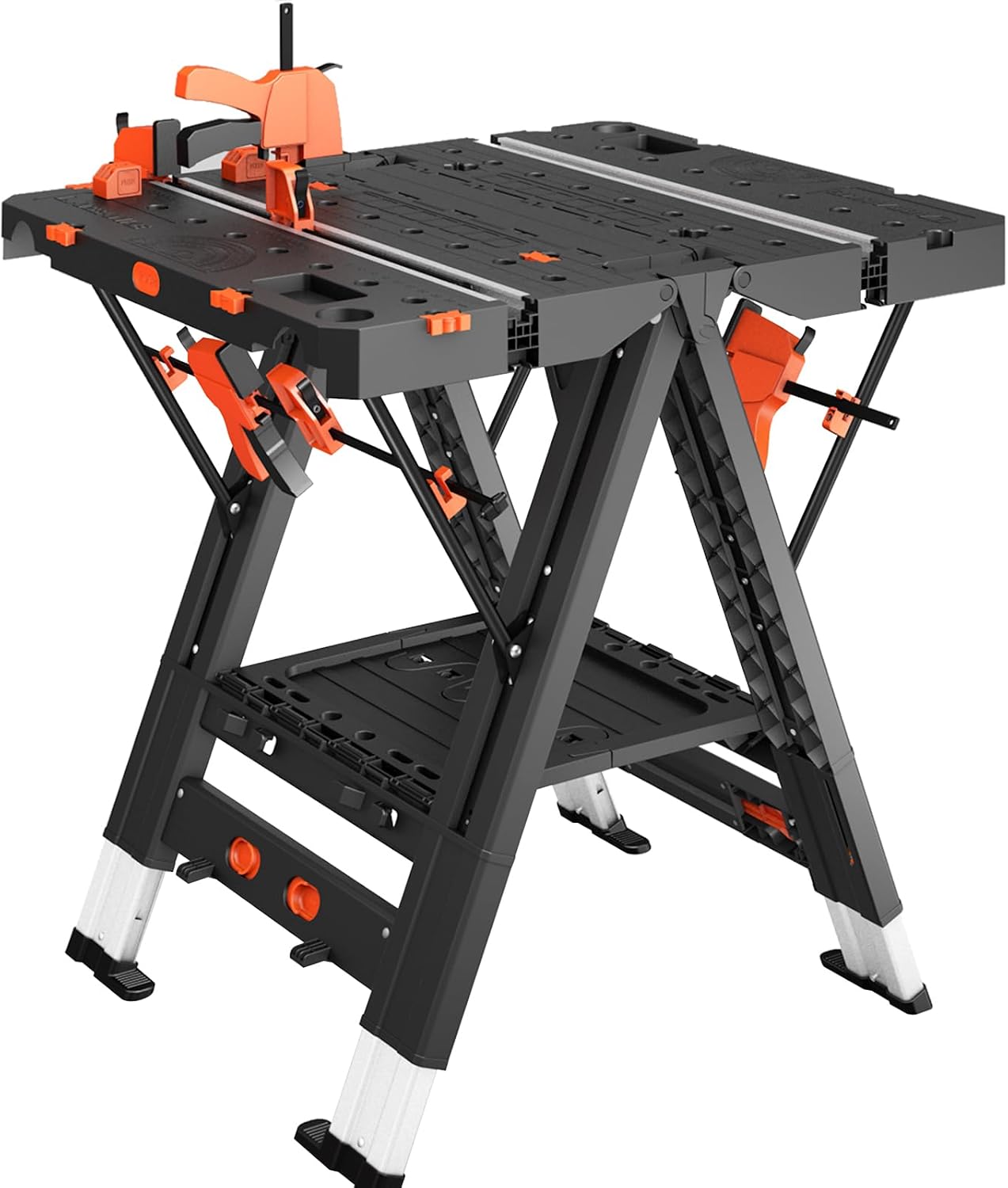 LARBANKE Folding Workbench,2-in-1 Waterproof Portable Folding Work Table,31" W x 25" D x 32" H Workbench,Height-Adjustable Work Table with 4 Woodworking Clamps,4 Connecting Blocks,2 Limit Blocks